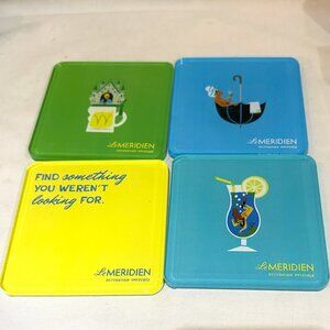 Set of 4 Le Meridien Destination Unlocked Acrylic Square Coasters 3.5"